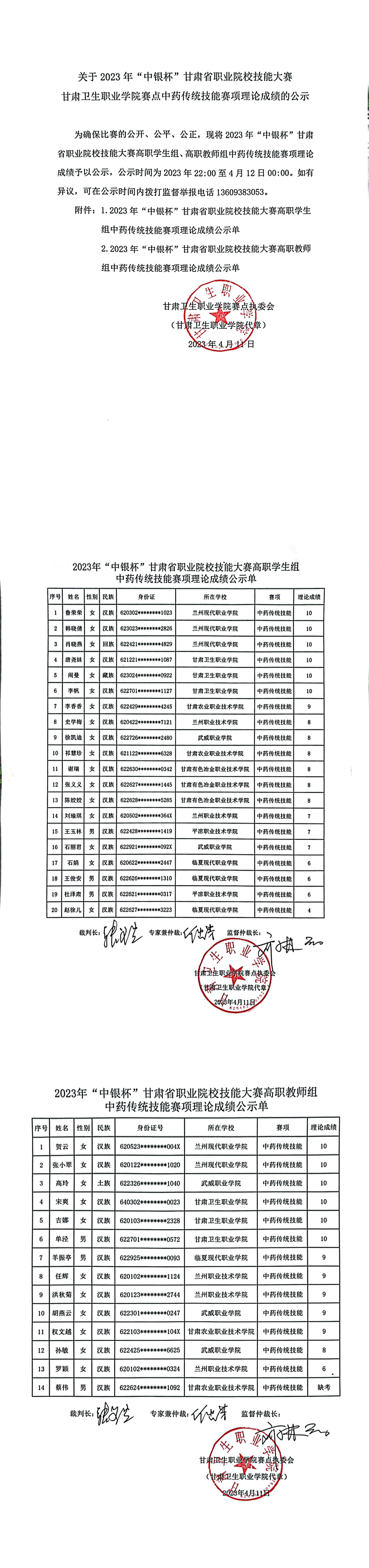 1681225552227013790.png 06关于2023年“中银杯”甘肃省职业院校技能大赛英国365上市官网赛点中药传统技能赛项理论成绩的公示_00.png